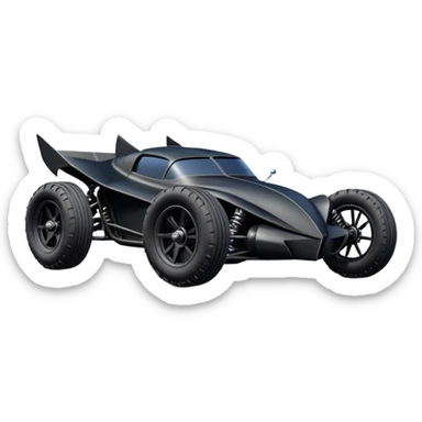  the animated series aerodynamic futuristic Venom Batmobile loosely based on 1936 freightliner school bus (flat long straight organically-shaped mechanical body) stealthy town hot rod desert dirt racing rwd buggy  sticker