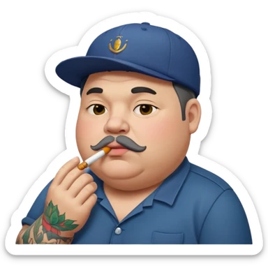 a fat dad with a cap and tattoos, with a cigarette in his mouth sticker