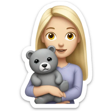white girl holding grey bear stuffed animal  sticker