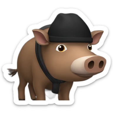fullface wild tired brown boar with stubble in a black jacket and a black winter hat sticker