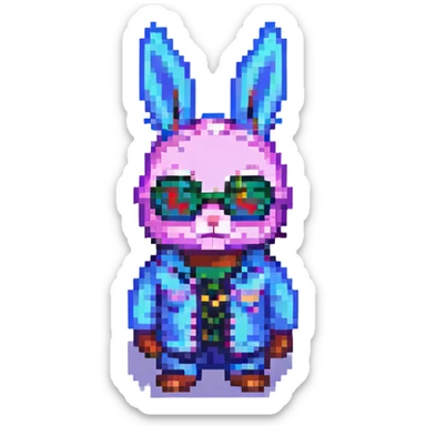 bad bunny as a pixel art character sticker