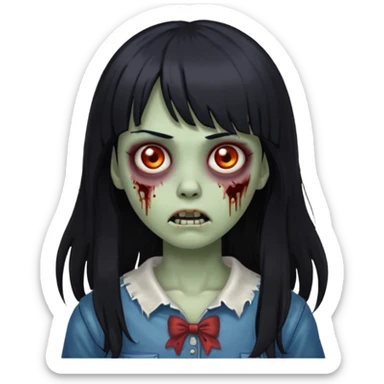 zombie girl with long black hair and bangs sticker