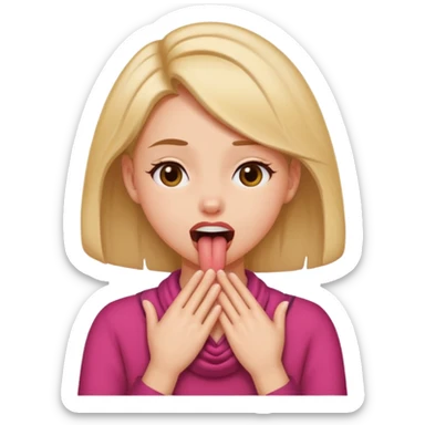 A girl with her tongue out and her hands around the neck shaking hear head  sticker