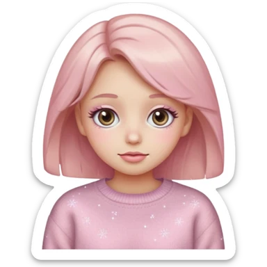 “Emoji girl, pastel pink blush, sparkly wide eyes,  oversized pastel sweater.” sticker