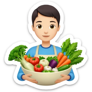 Healthy home cooking humanless avatar in clean style vibrant illustration. Fresh vegetables bowl, green tones, simple shapes, flat design, friendly and light. sticker