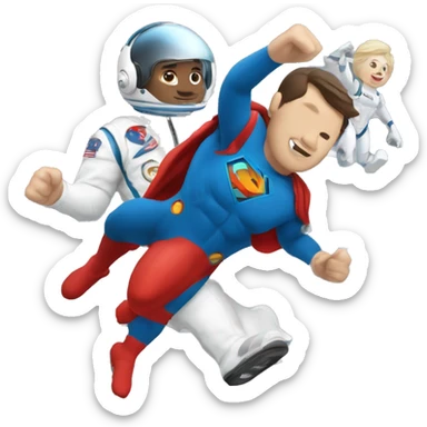 man running like flash but is a superman, racing with f1 car and the driver is using astronaut bodysuit sticker