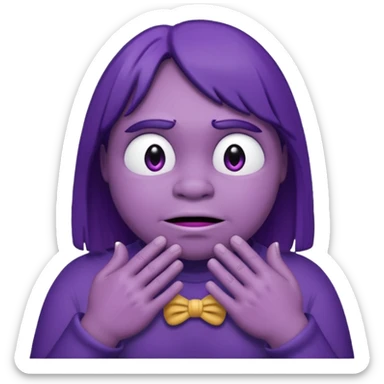 Grimace , half frown with a side eye and hands clasped together sticker