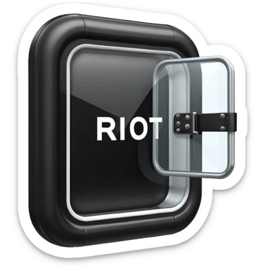 riot shield black with white RCR text and glass viewing window sticker