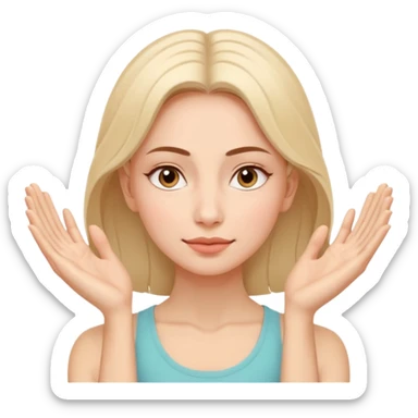Minimal wellness-style emoji of a woman doing face yoga exercises, hands gently lifting and stretching facial muscles, calm and natural look, clear face yoga movement, simple and easy-to-understand icon, no beauty or medical elements

 sticker