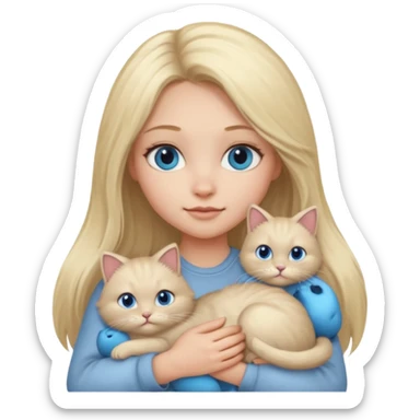 blonde girl with long blonde hair and blue eyes with chubby gray cat sticker