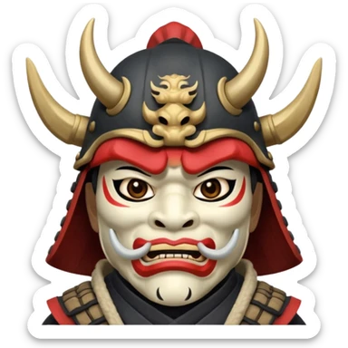 Samurai with helmet and an oni mask covering their mouth but you can see their eyes sticker