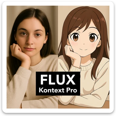 replace the logo with the text of "FLUX kontext pro" without black background just text, keep everything else same sticker