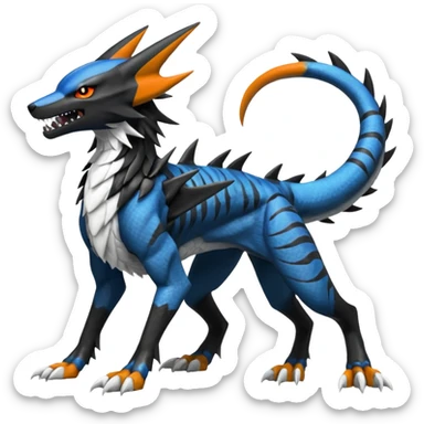 4-legged, digitigrade, clawed, furry finned sharp, cool, badass, angry, edgy Sergal-Sharpedo-Houndoom-Garchomp-Nargacuga-Silvally-Vaporeon-fusion-hybrid-creature, full body sticker