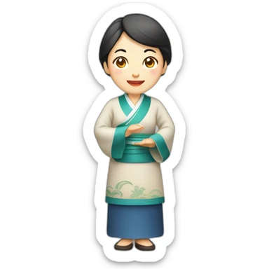 Chinese middle aged lady wear Chinese traditional dressd with a sign of agreeable  gesture sticker