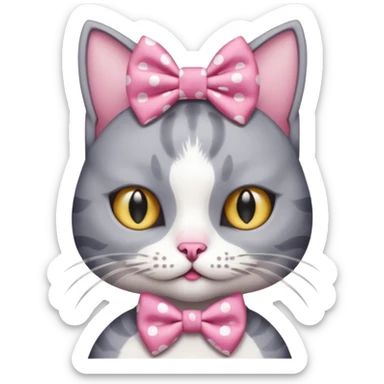 Evil Gray and white evil cat with a pink polka dot dress and with a pink polka dot bow on the Head cute sticker