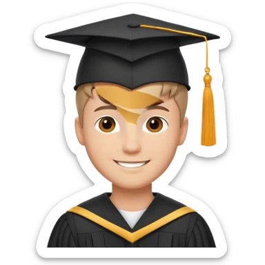 Graduated Students, Male, proudly, short hair, wearing graduation cap sticker