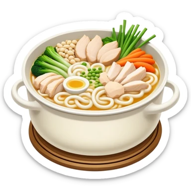 Udon nabe with chicken and soybean curd sticker