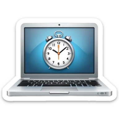 compact laptop with clock icon overlay symbolizing admin workload sticker
