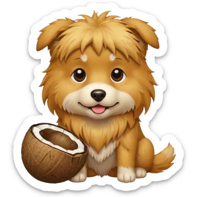 A dog holding a coconut sticker
