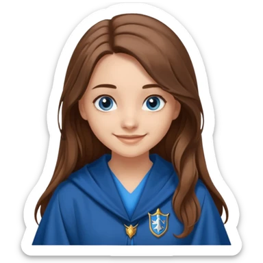 gorgeous Girl with light skin, blue eyes, long brown hair, wears a ravenclaw robes  sticker