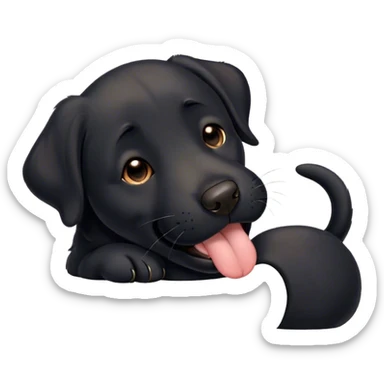 Cinematic Cute Yawning Black Labrador Portrait Emoji, Head tilted slightly with a dramatic, wide-open yawn, showcasing a smooth black Fur with a velvety texture, floppy ears slightly drooping, round brown eyes barely open in drowsy contentment, Simplified yet irresistibly adorable features, highly detailed, glowing with a soft, cozy glow, high shine, relaxed yet expressive, stylized with a touch of whimsy, bright and endearing, soft glowing outline, capturing the essence of a sleepy yet affectionate companion, so drowsy it feels like it could stretch out of the screen and curl up for a nap! sticker