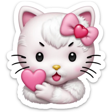 Hello kitty qui fait un bisous avec sa bouche et un cœur rose sort de sa bouche  sticker