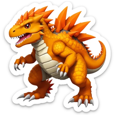 Black Agumon-Tyrunt-Tyrantrum-Fakémon-creature-hybrid with orange belly (full body) sticker