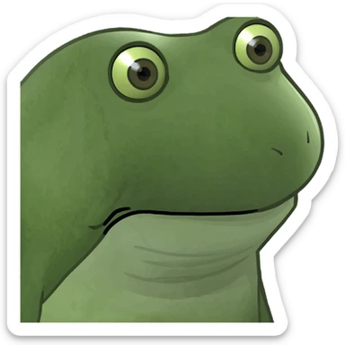 bottle of baby oil with a frog face on the label, bufo frog meme style sticker