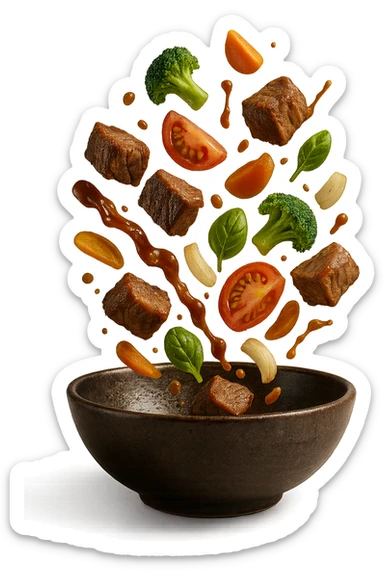 bowl in cui cade cibo da ristorante, iperrealistico 4k sticker