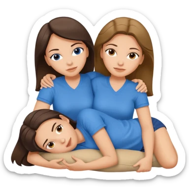 two white brunette women lying down full body on top of each other wrapped around each other one wearing a blue shirt sticker