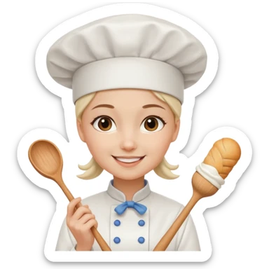 Young female baker – wearing white chef hat, holding a piping bag with cream

 sticker
