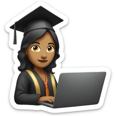 Indian girl wearing graduate hat and typing on laptop sticker