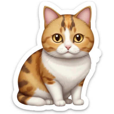 full body torbie and white cat with small head, hazel eyes, and short but chubby body sticker