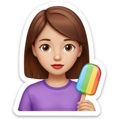Brown hair Girl licks popsicle  sticker