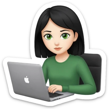 PON UNA NIÑA EN UNA LAPTOP PELINEGRA Y OJI VERDE sticker