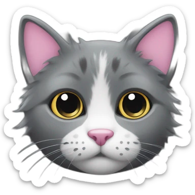 Fluffy dark grey cat with white spot around the nose and with pink nose with black spot on nose  sticker