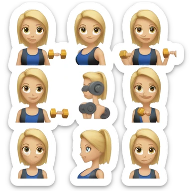 blonde woman working out with a black tank top and a blue shorts and she is holding a dumbell sticker