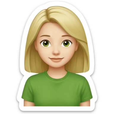 Young girl with straight, well-groomed, beautiful hair, wearing a green T-shirt, looking happy and cheerful. sticker