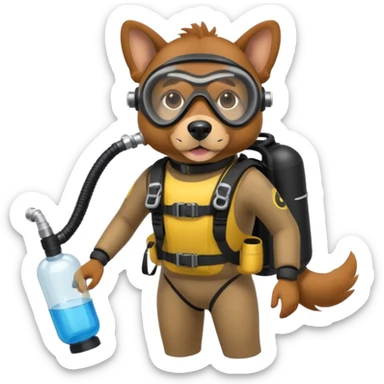 dog wearing scuba gear dive into the sea with diver mask and oxygen tank sticker