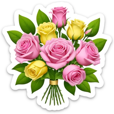 A mixed bouquet of pink roses and yellow lisianthus sticker