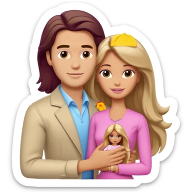 A white handsome man with brown hair in pale beige clothes supports and hugs a Barbie woman with long hair in pale beige clothes sticker