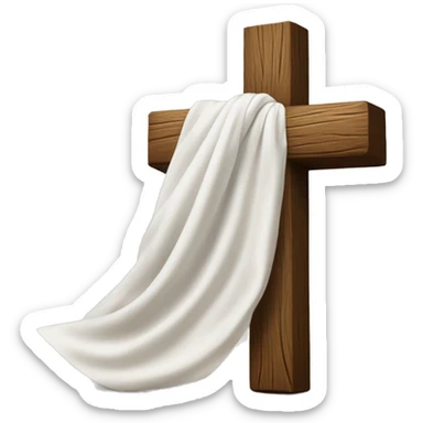 Wood cross with a white silk cloth draped over the cross beam sticker