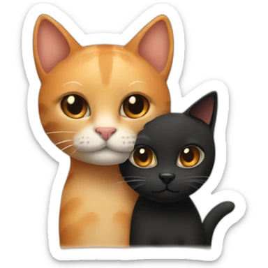 one beige cat and one black and orange cuddling sticker