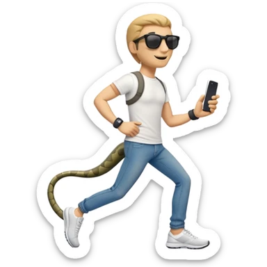 friendly anthropomorphised snake in jeans and a t-shirt, wearing dark sunglasses, jogging upright in standard pose sticker