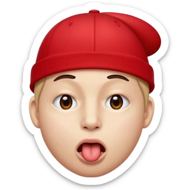 I want an emoji with a face with its tongue sticking out to the side and also with one eye closed to the side and also with a red cap.  sticker