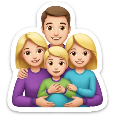"Husband and wife with 50 children taking a group photo, cheerful, colorful cartoon style, bright and playful." sticker