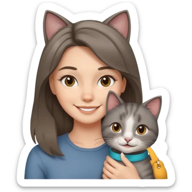 White brunette with balayage and her Grey cat  sticker