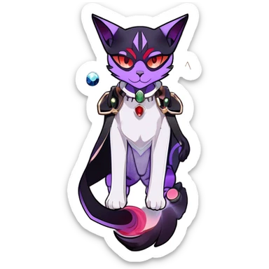 cool kawaii anime cartoon edgy distinguished ethereal elegant beautiful fantasy black purple red ethereal fantasy nargacuga-Noivern-cat-Quiana-Fakemon collar harness moon gem jewels full body sticker