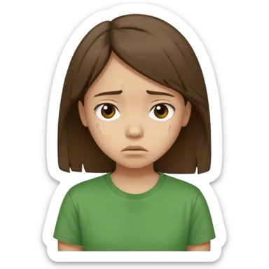 Young girl with straight, damaged, unkempt hair, wearing a green T-shirt, with a sad and discouraged expression on her face. sticker