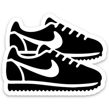 A pair of Nike Cortez sneakers in a black filled icon style, with a vintage design. sticker